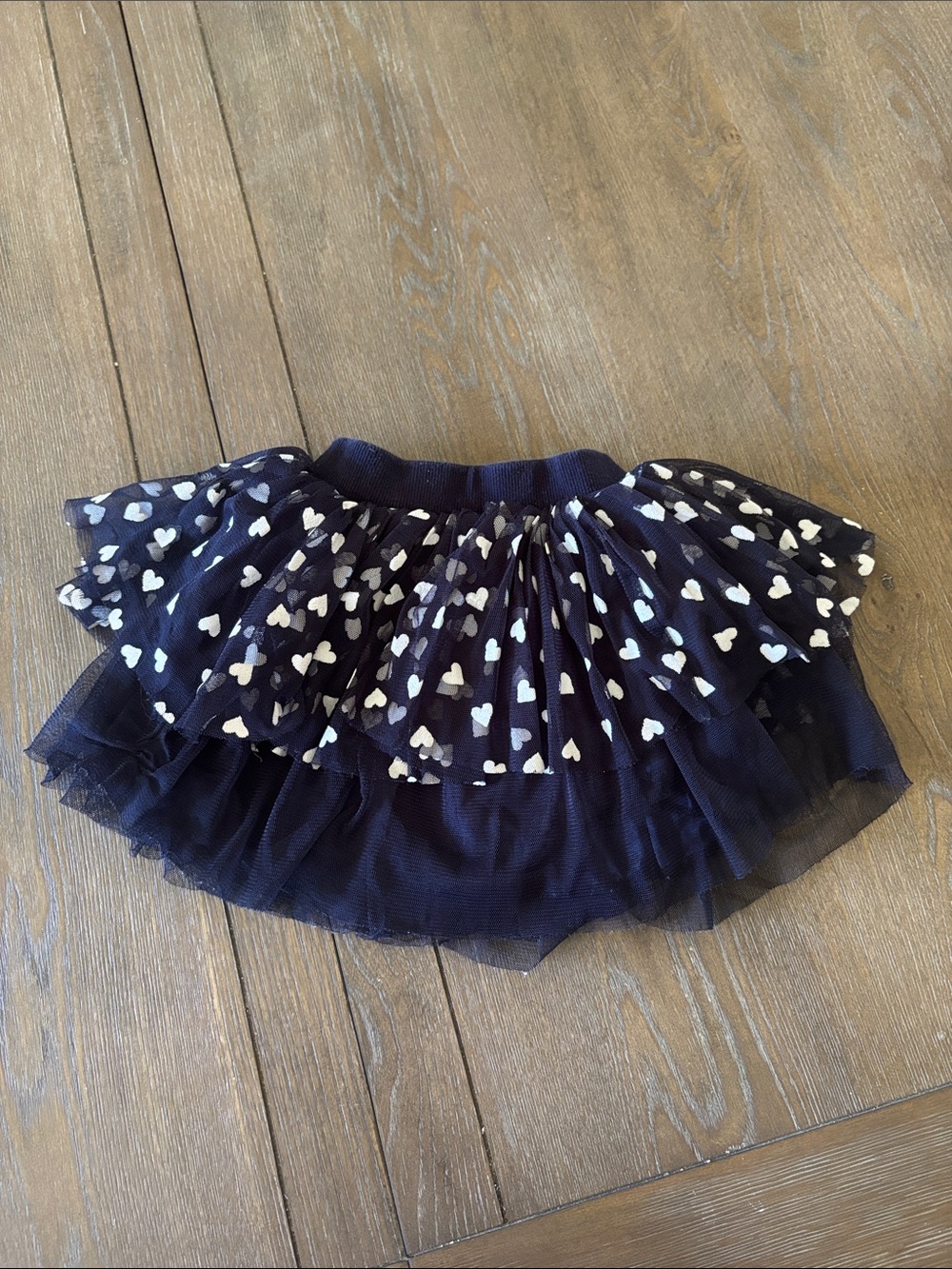 Navy Heart Print Tulle Girl's Skirt